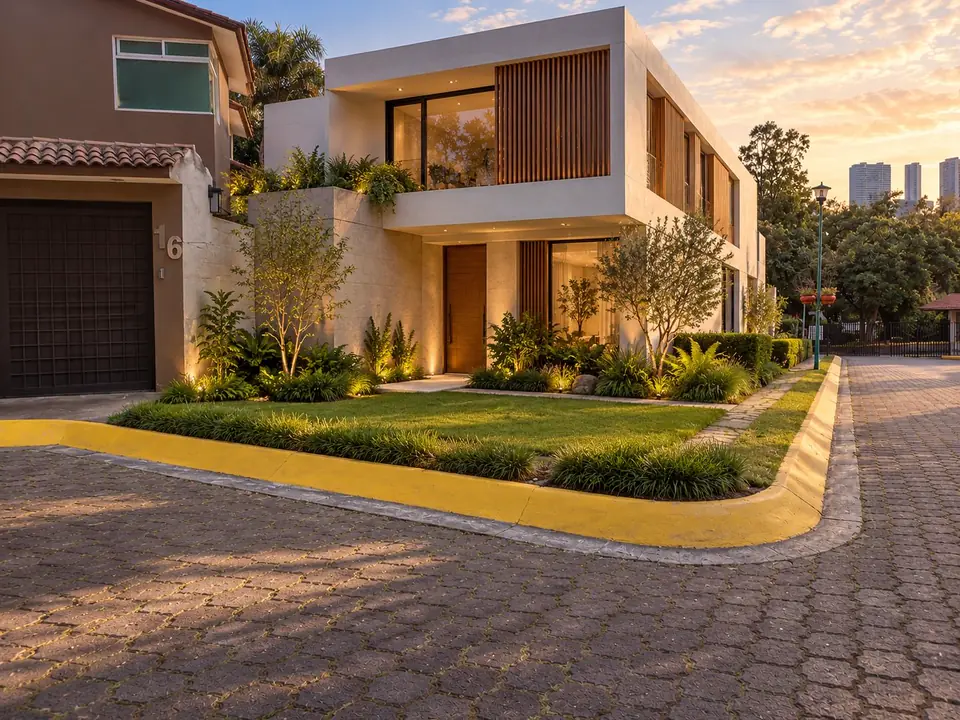 El terreno en esquina hoy y una idea de casa contemporánea construida en él